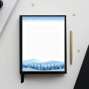 Set di cancelleria stampabile con paesaggi invernali, carta da lettere con motivi naturali, blocco note a righe/senza righe, formato lettera USA/A4/A5/mezza lettera, download immediato di PDF