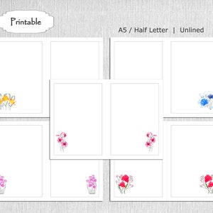 Watercolor Floral Printable Notepaper Set, 5 Designs, A5 / Half Letter ...