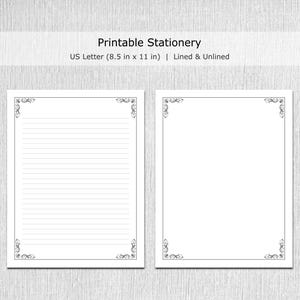 Minimalistyczne artykuły papiernicze do druku, prosty papier do pisania, papier do dziennika, papier listowy w linie/bez linii, format US Letter/A4, natychmiastowe pobieranie plików PDF zdjęcie 2