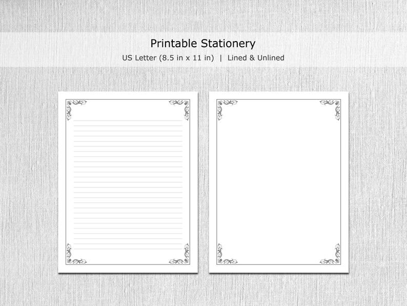 Minimalistyczne artykuły papiernicze do druku, prosty papier do pisania, papier do dziennika, papier listowy w linie/bez linii, format US Letter/A4, natychmiastowe pobieranie plików PDF zdjęcie 2