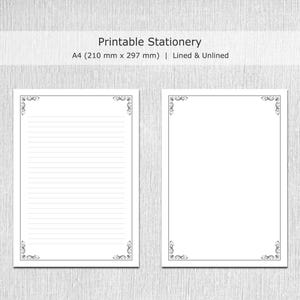 Minimalistyczne artykuły papiernicze do druku, prosty papier do pisania, papier do dziennika, papier listowy w linie/bez linii, format US Letter/A4, natychmiastowe pobieranie plików PDF zdjęcie 3