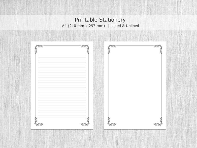 Minimalist Printable Stationery, Simple Writing Paper, Journal Page, Lined/Unlined Notepaper, US Letter/A4, Instant PDF Download image 3