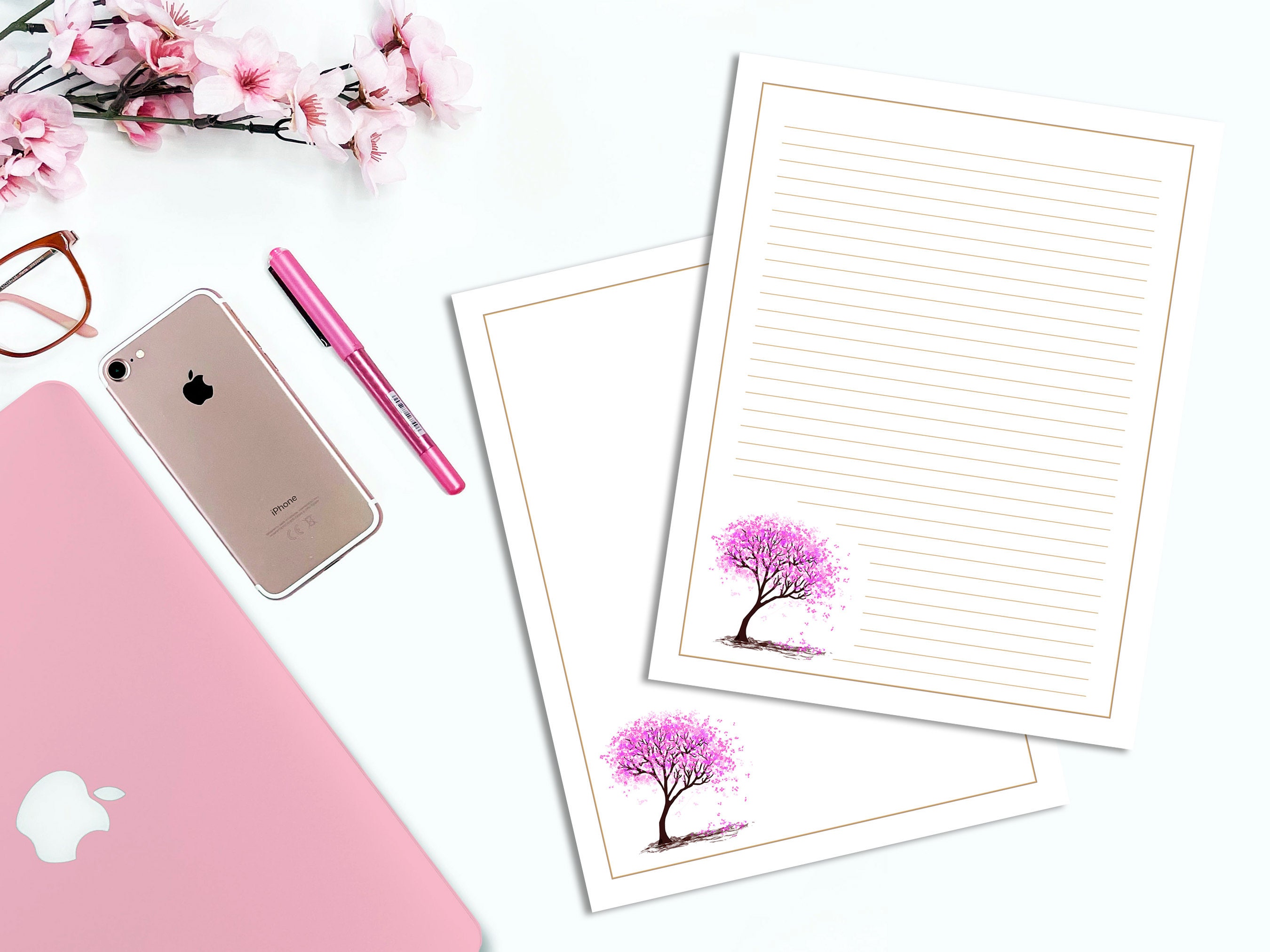 Cherry Blossom Tree Printable Stationery, Spring Writing Paper, Journal ...