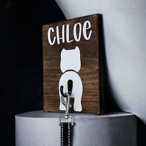 Custom dog breed personalized dog leash holder, tail hook dog butt leash and collar hanger, custom pet gift, rustic pet accessories decor