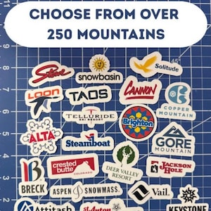 Ski Mountain Resort Stickers – Helmet & Water Bottle Decals – Ski, Snowboard, Mountain Biking, Hiking Vinyl Stickers – Ski Lovers Gift