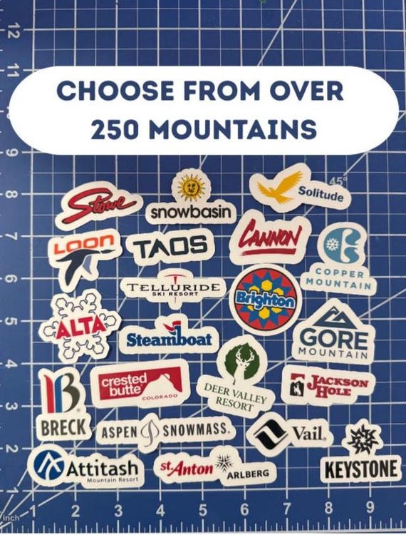 Ski Mountain Resort Stickers – Helmet & Water Bottle Decals – Ski, Snowboard, Mountain Biking, Hiking Vinyl Stickers – Ski Lovers Gift