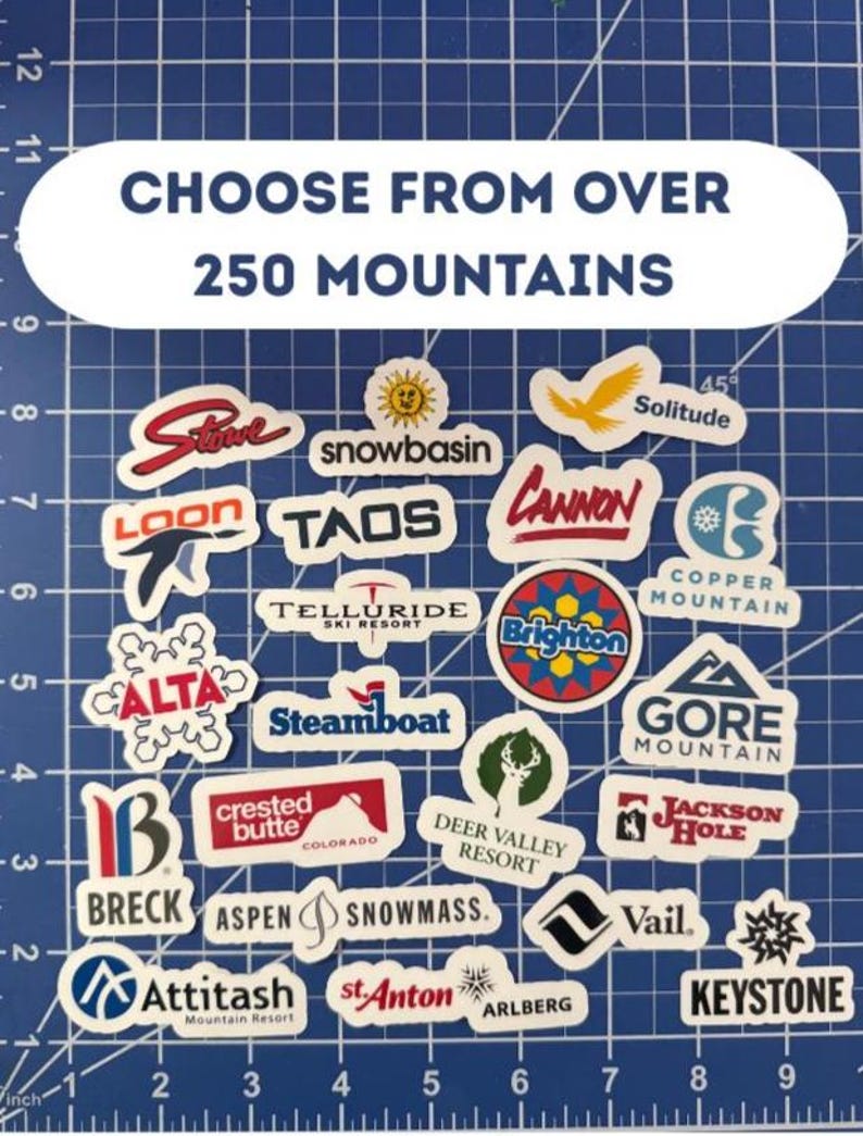 Ski Mountain Resort Stickers – Helmet & Water Bottle Decals – Ski, Snowboard, Mountain Biking, Hiking Vinyl Stickers – Ski Lovers Gift image 1