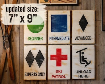 Ski trail difficulty signs, mountain markers, ski lovers gifts, custom wood trail signs, ski resort cabin decor, winter wall art