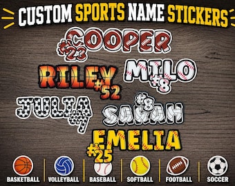 Personalized Sports Name & Number Sticker, Water Bottle Decal