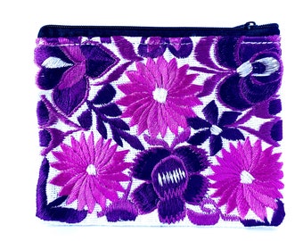 Mexican Embroidered Floral Pouch, Handwoven, Coin Purse, Artisanal Small Bag, Traditional Embroidery, Bohemian Style Pouch, Zipper Pouch