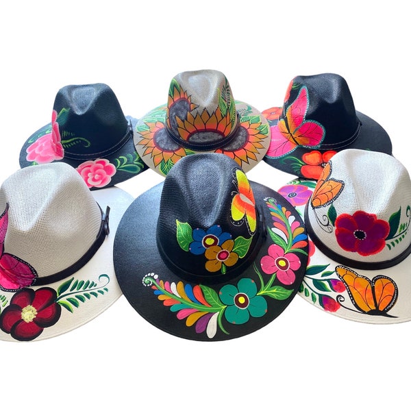 Hand Painted Mexican Hat | Sombrero | Artisan Made Hat | Traditional Mexican Hat | Canvas Fedora | Bohemian Hat