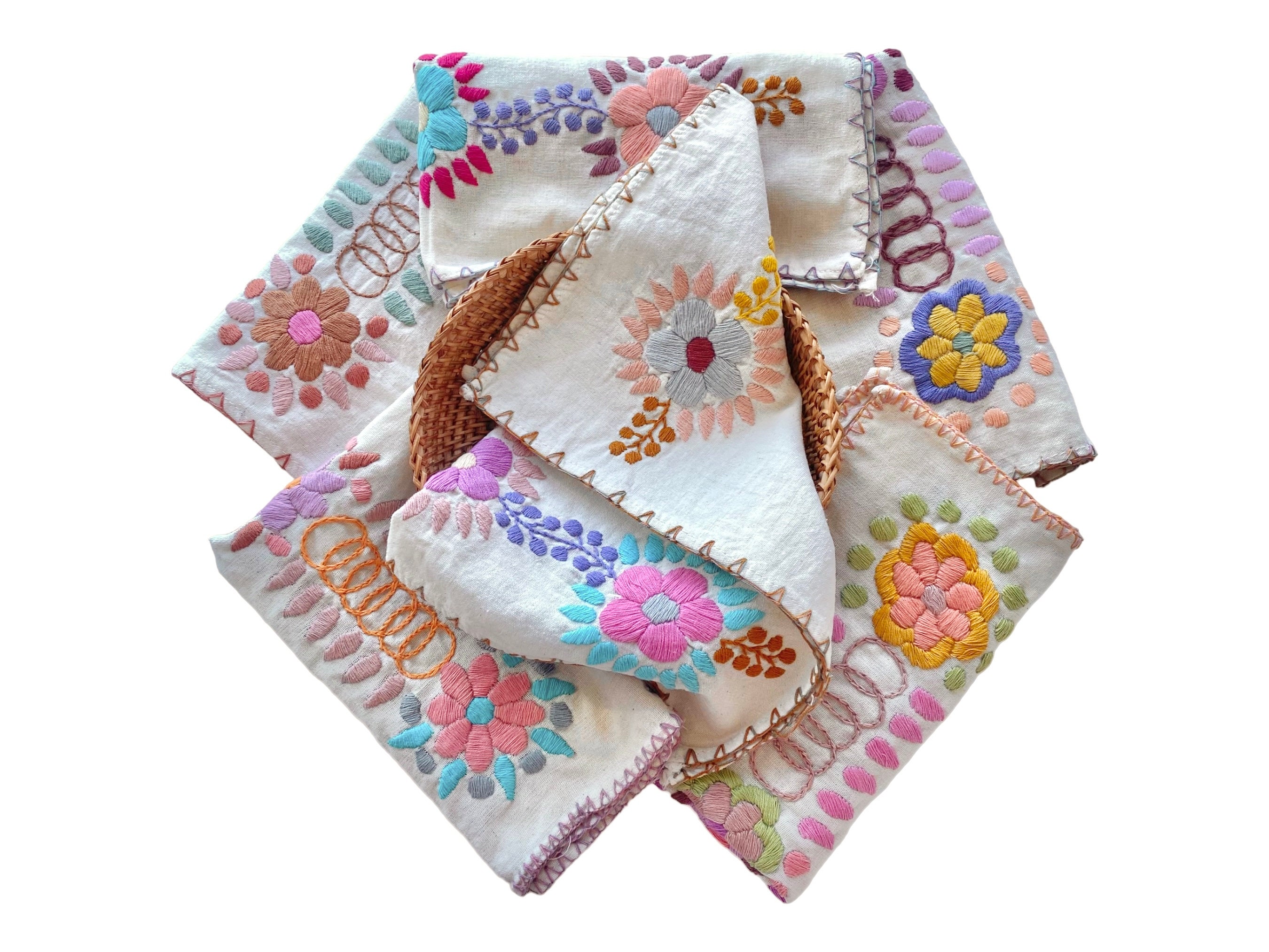 Servilletas para Bordar a Mano Mexicanas Con Dibujo  Mexican Napkins with  Drawing for Hand Embroidered (Flowers 5) : : Home
