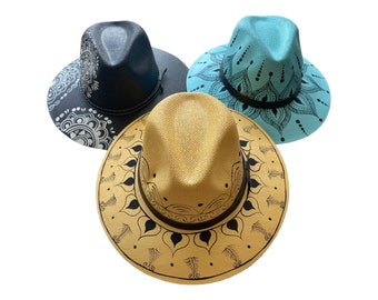 Malowany ręcznie meksykański kapelusz | Sombrero | Kapelusz wykonany ręcznie | Tradycyjny meksykański kapelusz | Płócienny kapelusz typu fedora | Kapelusz boho