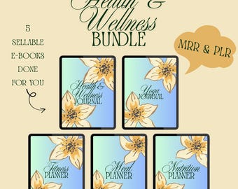 Health and Wellness planner Bundle - 5-Pack PLR & MRR | Fitness, Nutrition, Yoga, Meal planner | Editable Canva Templates