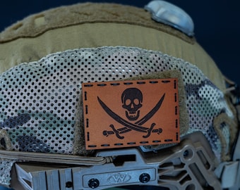 Toppa in pelle / Toppa Calico Jack / Toppa morale / Toppa pirata / Supporto per gancio / Inciso al laser / Cucito a mano / 3x2" / Regalo per lui