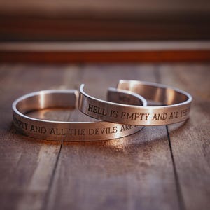 Metal Bracelet | Hell Is Empty and All the Devils Are Here | Gift for Him | Handmade | Adjustable Cuff | Quote | Gothic | Dark | Heavy Metal