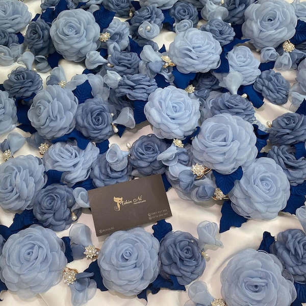 Deep and Light Blue Brooch - Luxury Gift For Her - Flower Brooch - Beautiful Flower Brooch