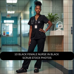 10 Nurse Stock Photos | Medical Professionals in Black Scrubs | Digital Download for Commercial Use