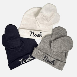 Embroidered Beanie Hat for Infants with Mittens for Girls and Boys