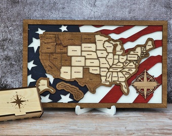 Personalized Travel Map, United States, Travelers Gift, Patriotic Decor, RV Decor, Family Road Trip Tracker, Mother's Day, Gift for traveler