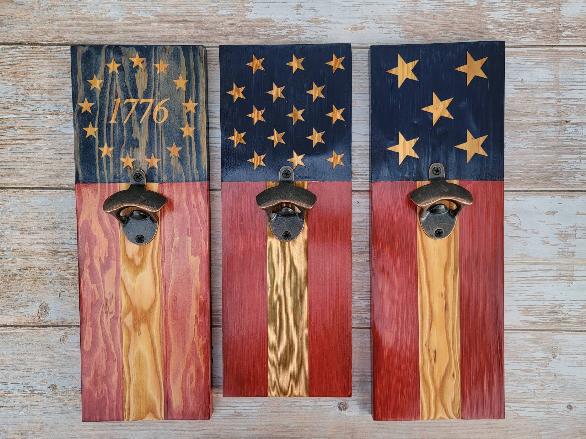 Handmade American Flag Wood Bottle Opener
