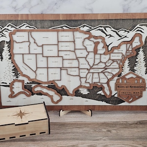Personalized US Travel Tracker Map, RV Decor, Retirement Gift, Mountains, Interactive, Anniversary Gift