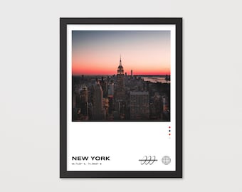New York Framed Minimal City Poster | Minimalist City Poster | Modern Wall Decor | Modern City Print | Urban Vintage Style Art Poster