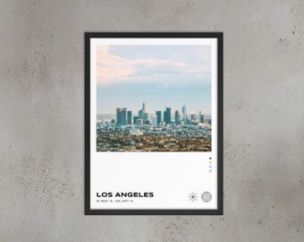 Póster minimalista de la ciudad minimalista enmarcada de Los Ángeles / Póster de la ciudad minimalista / Decoración de pared moderna / Impresión de la ciudad moderna / Póster de arte de estilo vintage urbano