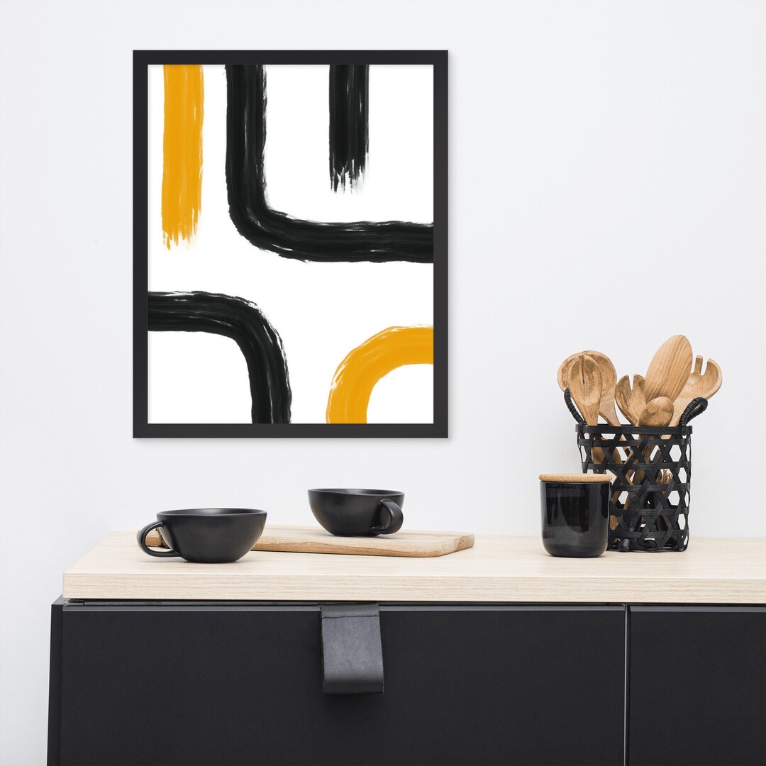 Framed Abstract Brush Stroke Poster | Black and White Wall Art Download ...