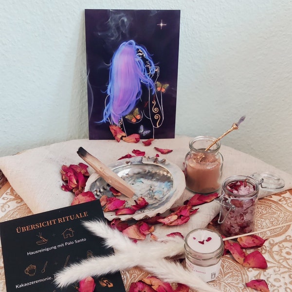 Goddess Box | Abalone Muschel Wellness Bade Ritual Set | Geschenk Idee Frau Freundin Geburtstag mit Zeremonie Kakao & Duftkerze