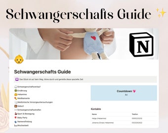 Notion Schwangerschafts Guide | Digital Template Planer Vorlage Geschenk | Baby Name Party Organizer | Kinder Bauch Fotobuch Tagebuch