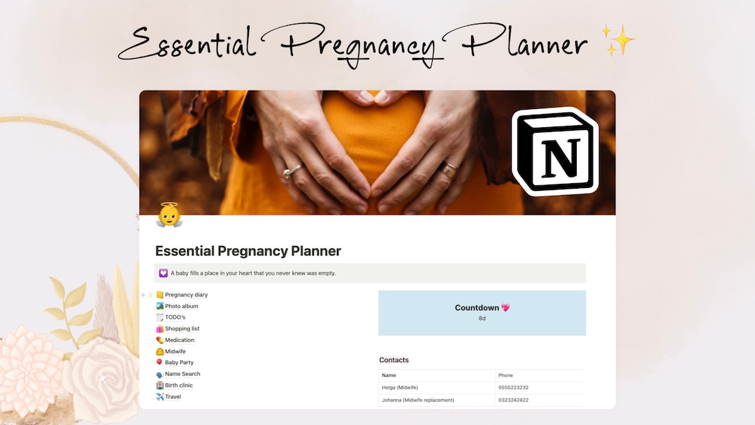 Essential Notion Pregnancy Template Digital Planner Baby Shower Party Essential Notion Pregnancy Template Digital Planner Baby Shower Party