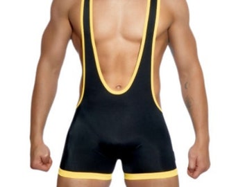 AYTOS Singlet Top Black / Wrestling Bodywear Singlet para Hombres / One Piece Wrestling Singlet Bodysuit / Men's Lingerie Wrestling Bodywear