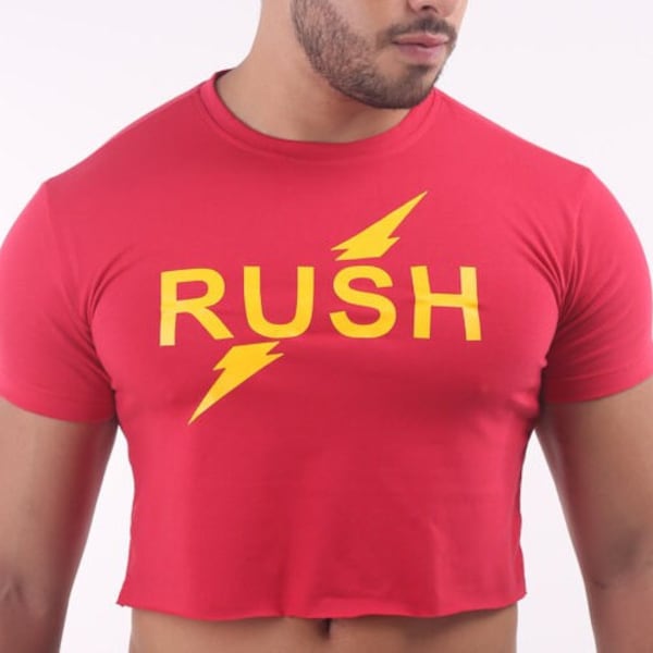 ABYDOS Men's Crop Top / Gay Crop Top Red (Rush) / Circuit Crop Tops / LGBT T-Shirt for Men / Lightweight Gay Crop Tops / Printed T-Shirt