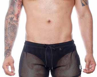 KYNOS Short Homme Noir | Shorts de plage décontractés à séchage rapide | Maillot de bain en maille légère | Maillots de bain réglables pour hommes