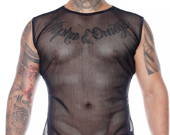 ABDERA Mesh Tank Black | Sexy Sleeveless Lingerie Top for Men | Fishnet Muscle Mesh Tank | Stretchy Men Tank Tops | LGBT Shirt
