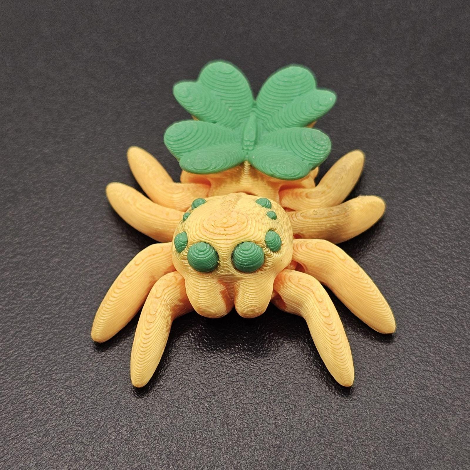 Shamrock Spider Fidget Buddy - 3D Printed Toy - Gold Body, Green Eyes & Clover - St. Patrick’s Day Stress Relief by Cinderwing3D
