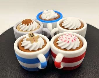 Custom Hot Chocolate Cup Clickers | Mix & Match Designs | Keychain Option Available