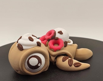 Coffee & Doughnuts Turtle | Articulated 3D Printed Collectible | Whimsical Fidget Critter