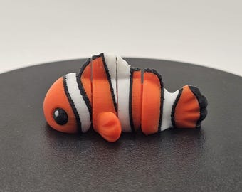 Clownfish Fidget Buddy - 3D Printed Articulated Sensory Toy in Orange, Black & White for ASMR, Autism, ADHD, and Anxiety Relief