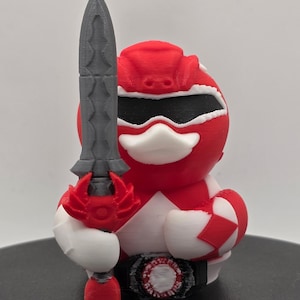 Red Warrior Ranger Duck – 3D Printed Hero Duck with Battle Sword | Jeep Dashboard Defender Figurine