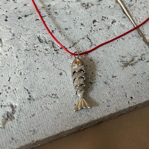 Silver Fish Necklace, 925 Sterling Silver Minimalist Pendant, Red String Necklace, Fish Lover Gift, Faith Gift for Her