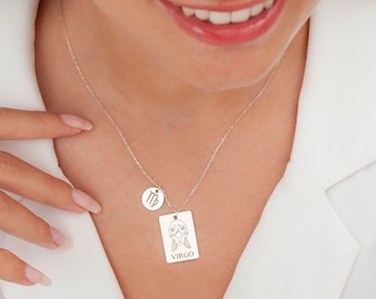 Tarot Zodiac Necklace, Astrology Zodiac Sign Necklace, Tarot Card Necklace, Dainty Tarot Jewelry, Zodiac Necklace Silver