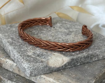 Adjustable Copper Bracelet, Handmade Copper Cuff, Braided Copper Bracelet, Rustic Unisex Jewelry, Gift for Men, Gift for Women