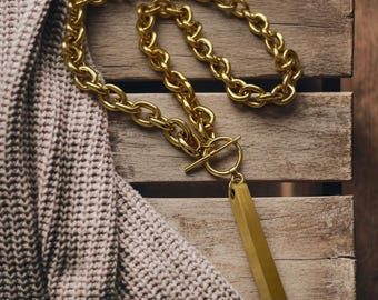 Chunky Gold Bar Chain Necklace, Minimal T-Bar Necklace, Elegant Jewelry Gift for Her, Modern Statement Chain, Christmas Gift Idea