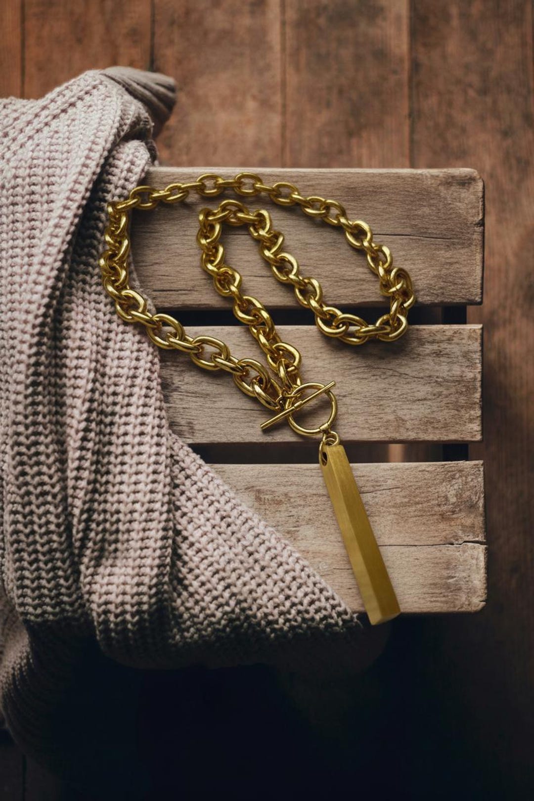 Bar Chain Chunky Gold Bar Chain Necklace, Minimal T-bar Necklace, Elegant Jewelry ...