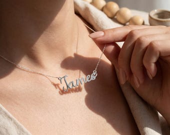 Personalized Name Necklace, Custom Sterling Silver Nameplate Necklace, Dainty Gold Name Necklace, Birthday Gift for Her, Bridesmaid Gift