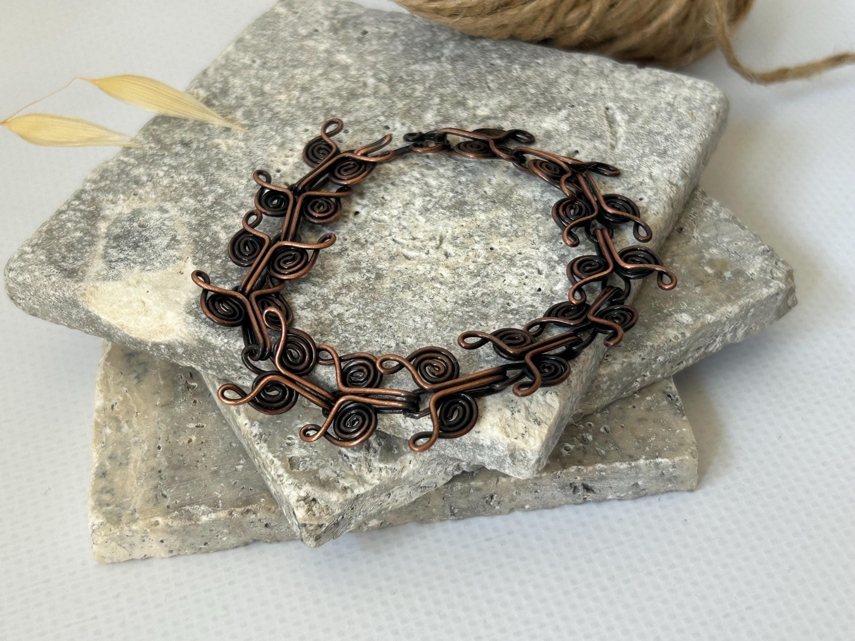 Owl Copper Bracelet, Handmade Wire Wrapped Bracelet, Boho Rustic Jewelry, Artisan Statement Bracelet