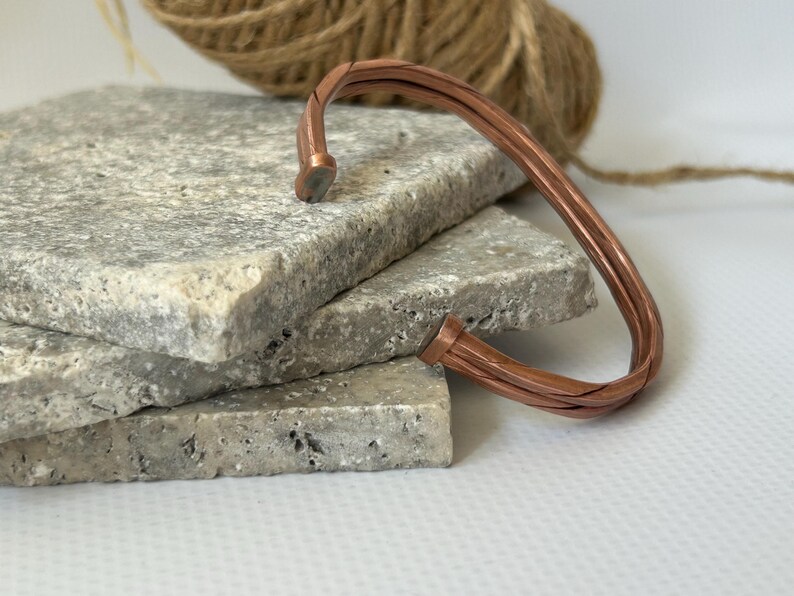 Adjustable Copper Bracelet for Men & Women | Hammered Rustic Bangle | Waterproof Healing Jewelry | Pure Copper Gift for Arthritis Relief image 6