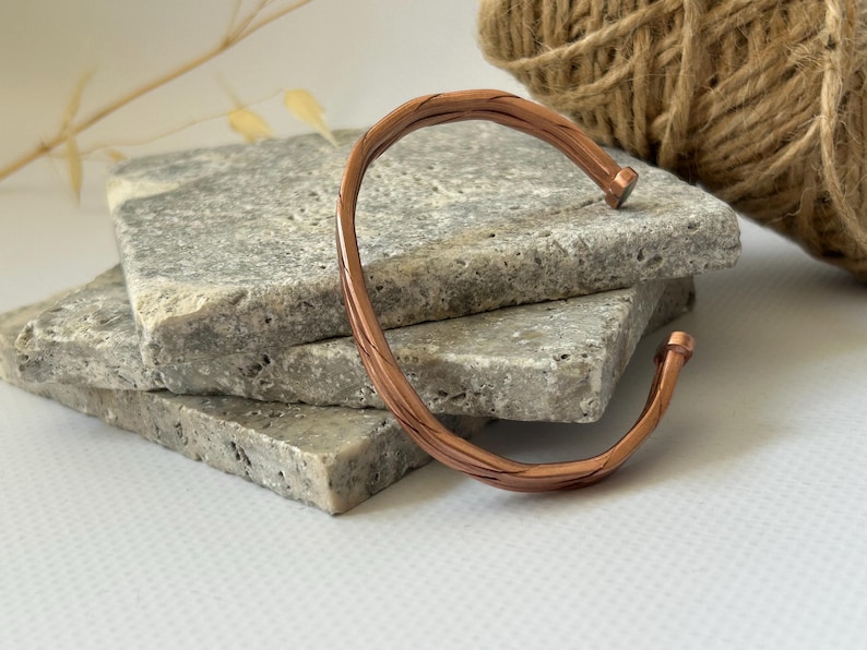 Adjustable Copper Bracelet for Men & Women | Hammered Rustic Bangle | Waterproof Healing Jewelry | Pure Copper Gift for Arthritis Relief image 5